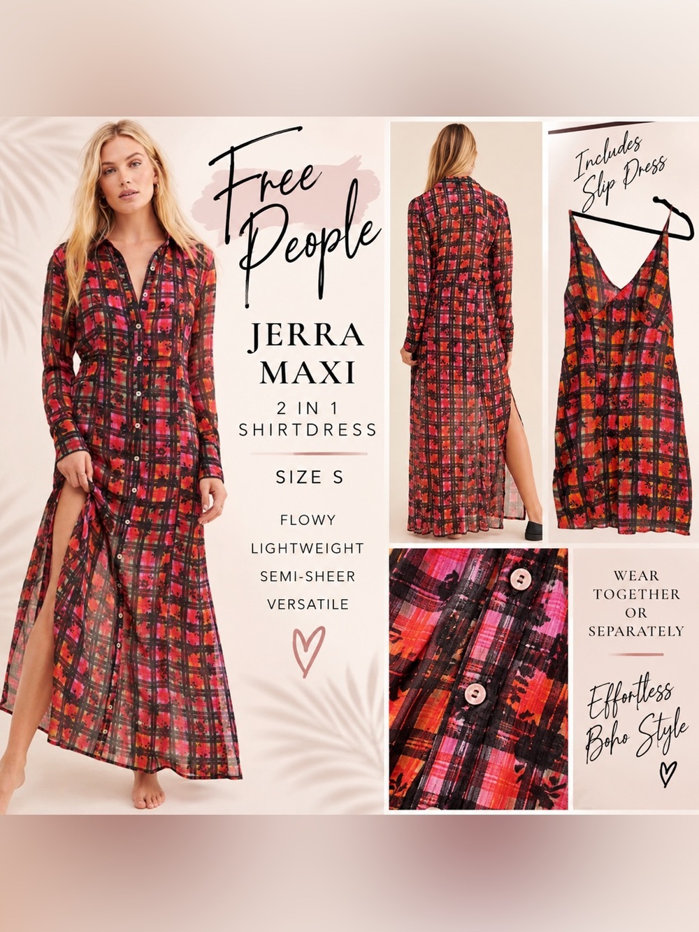 Free People/UO Jerra Maxi 2 in one Shirtdress Plaid-Small